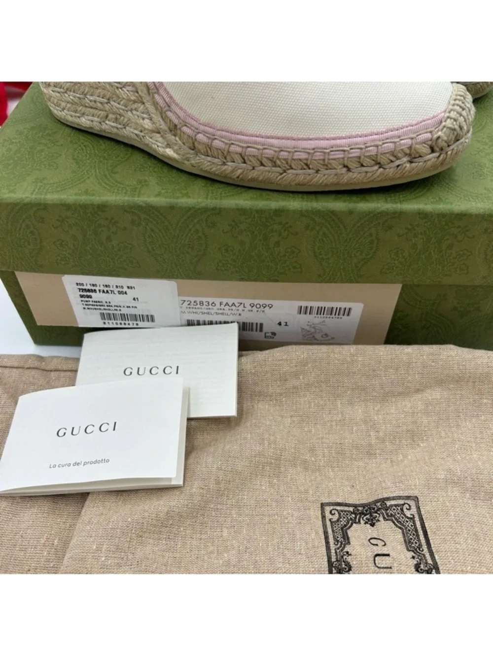 Women’s Gucci white/pink wedge ESPADRILLES size 41 made in Spain